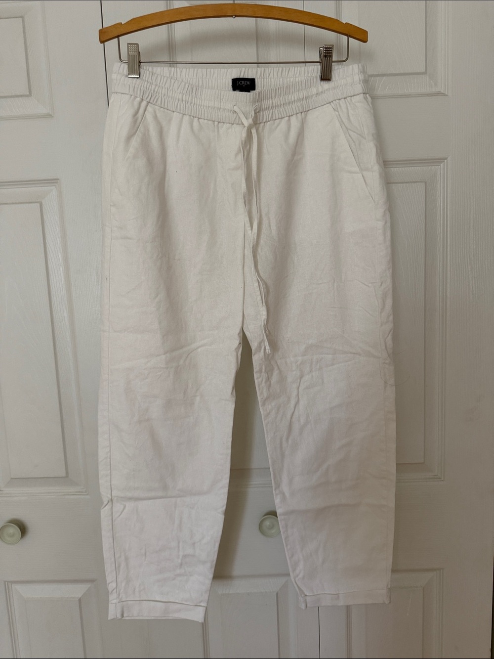 J. Crew White Drawstring Linen-Blend Chinos Size 8